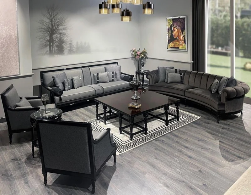 Casa Padrino Luxus Barock Sofa Grau / Schwarz - Prunkvolles Wohnzimmer Sofa - Barockstil Wohnzimmer Möbel - Luxus Möbel im Barockstil - Barock Einrichtung - Edel & Prunkvoll