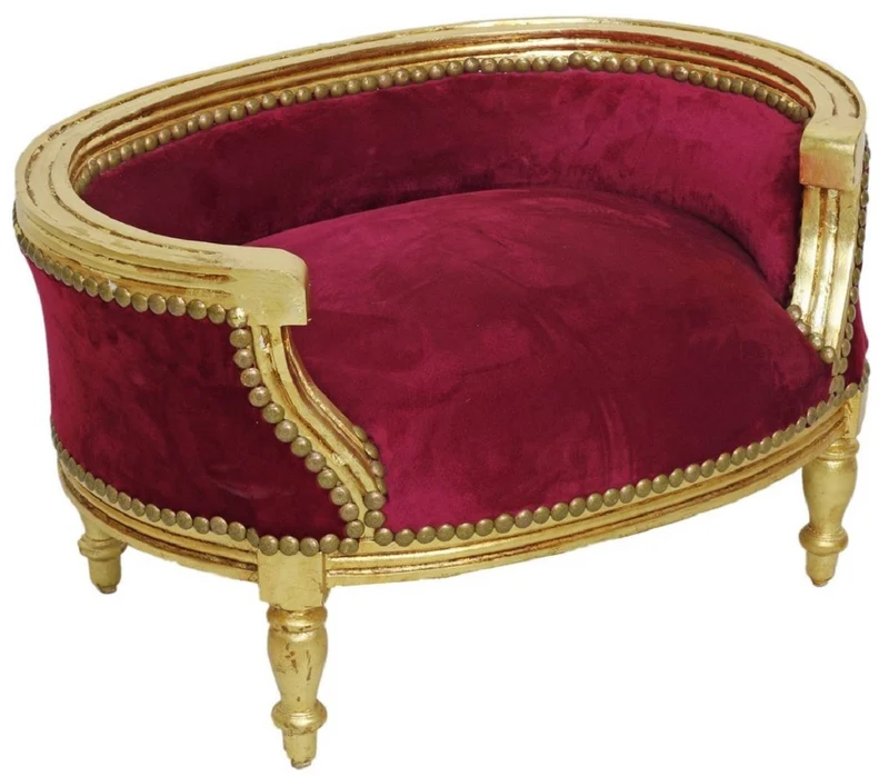 Casa Padrino Barock Hundebett & Katzenbett Bordeauxrot / Antik Gold - Handgefertigtes Hunde & Katzen Sofa im Barockstil - Barock Hunde & Katzen Möbel - Barock Tiermöbel