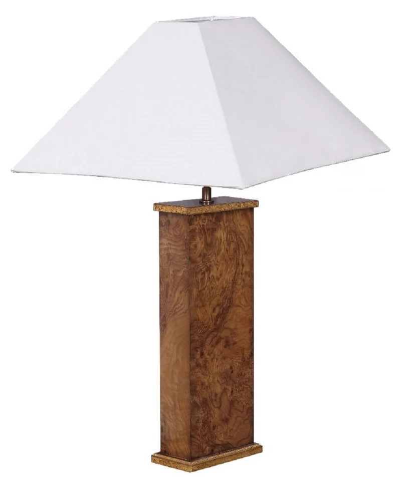 Casa Padrino Luxus Tischleuchte Braun / Weiß 45 x 39 x H. 72 cm - Massivholz Schreibtischleuchte mit Lampenschirm - Luxus Tischleuchten - Luxus Schreibtischleuchten - Luxus Interior
