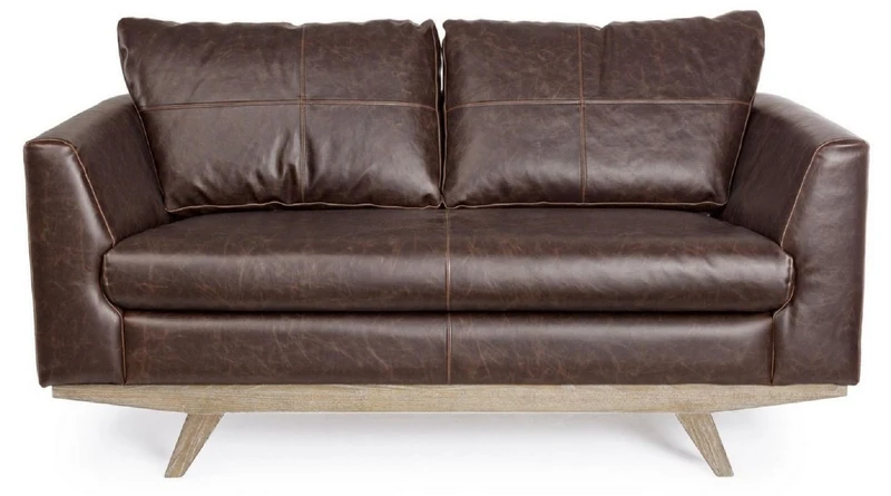 Casa Padrino Luxus Kunstleder 2er Sofa Dunkelbraun / Naturfarben 155 x 90 x H. 82 cm - Wohnzimmer Sofa - Wohnzimmer Möbel - Kunstleder Möbel - Luxus Möbel - Luxus Einrichtung