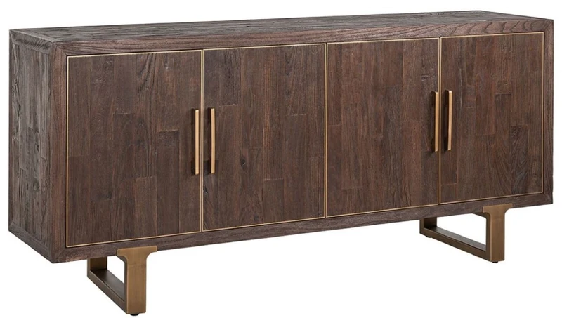Casa Padrino Luxus Sideboard Braun / Messing 180 x 45 x H. 86 cm - Massivholz Schrank mit 4 Türen - Wohnzimmer Möbel - Wohnzimmer Einrichtung - Luxus Möbel - Luxus Einrichtung