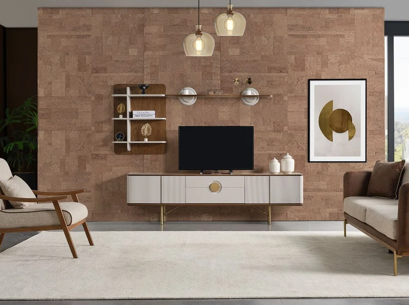 Casa Padrino Luxus Wohnzimmer TV Schrank Set Hellgrau / Braun / Messing - 1 TV Schrank & 1 Wandregal - Wohnzimmer Möbel - Massivholz Möbel - Luxus Möbel - Luxus Einrichtung