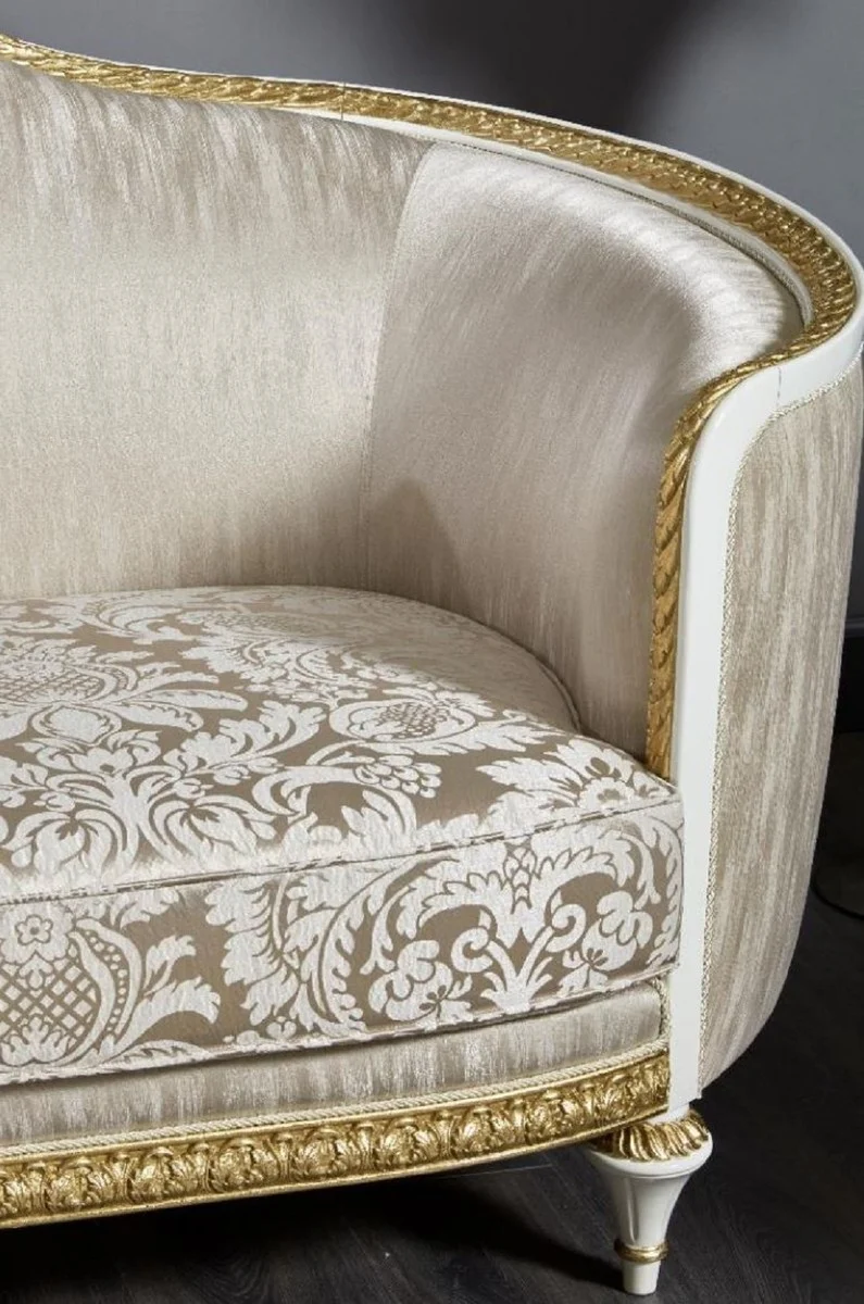 Casa Padrino Luxus Barock Sofa Gold / Weiß / Gold - Prunkvolles Wohnzimmer Sofa - Barockstil Wohnzimmer Möbel - Luxus Möbel im Barockstil - Barock Einrichtung - Edel & Prunkvoll