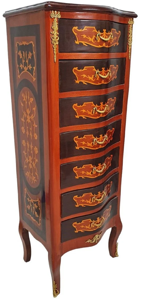 Casa Padrino Barock Kommode mit 7 Schubladen Braun / Gold - Prunkvoller Massivholz Schrank im Barockstil - Wohnzimmer Möbel im Barockstil - Barock Möbel - Barock Einrichtung