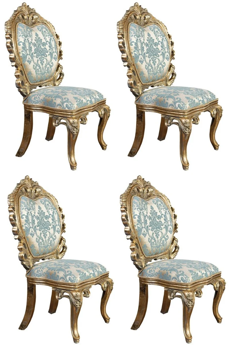 Casa Padrino Luxus Barock Esszimmer Stuhl 4er Set Türkis / Gold - Prunkvolle Barockstil Küchen Stühle - Luxus Esszimmer Möbel im Barockstil - Barock Esszimmer Möbel - Barockstil Möbel