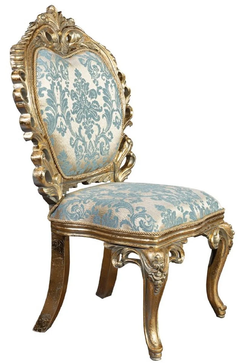 Casa Padrino Luxus Barock Esszimmer Stuhl 4er Set Türkis / Gold - Prunkvolle Barockstil Küchen Stühle - Luxus Esszimmer Möbel im Barockstil - Barock Esszimmer Möbel - Barockstil Möbel