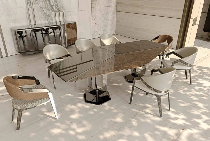 Casa Padrino Luxus Designer Sideboard mit 4 Türen Schwarz / Braun / Silber 230 x 54 x H. 85 cm - Luxus Möbel - Designer Möbel - Esszimmer Möbel - Hotel Möbel - Luxus Qualität