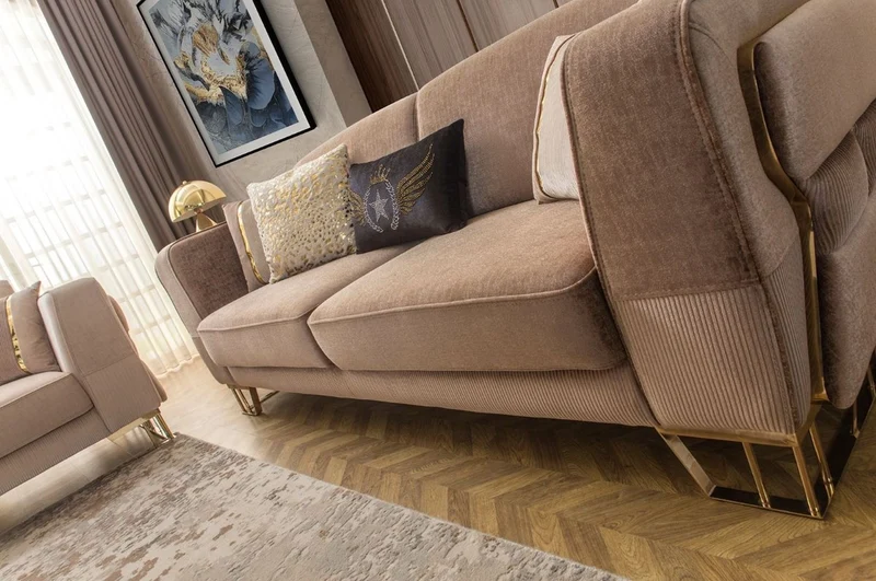 Casa Padrino Luxus Sofa Braun / Gold 230 x 90 x H. 77 cm - Wohnzimmer Sofa - Hotel Sofa - Wohnzimmer Möbel - Hotel Möbel - Luxus Möbel - Wohnzimmer Einrichtung - Luxus Einrichtung