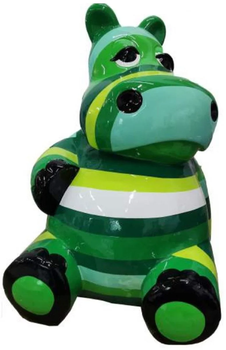 Casa Padrino Luxus Deko Skulptur Nilpferd Grün / Mehrfarbig H. 100 cm - Große Deko Figur - XXL Deko Skulptur - XXL Deko Figur - XXL Tierfigur - Wohnzimmer Deko - Garten Deko - Deko XXL Figuren