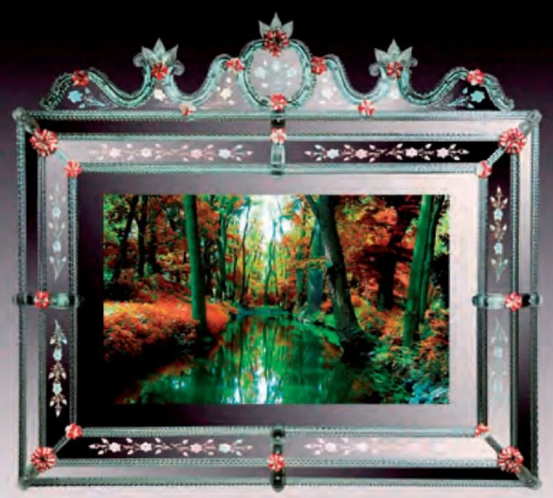 Casa Padrino Luxus Barock Spiegel Grün / Rot - Prunkvoller Wandspiegel im Venezianischen Stil mit integriertem 46 Zoll TV - Hotel Möbel - Barock Möbel - Luxus Möbel im Barockstil - Made in Italy