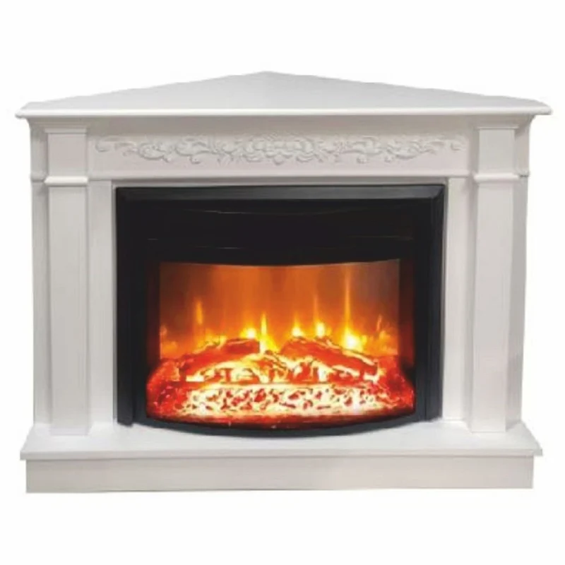 Casa Padrino Barock Elektro Eckkkamin Weiß / Schwarz 107 x 63 x H. 84 cm - Wohnzimmer Deko Kamin mit Fernbedienung - Wohnzimmer Möbel im Barockstil - Barock Möbel - Barock Elektro Kamine