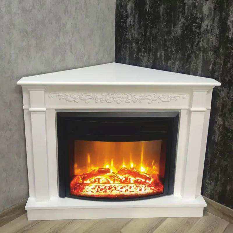 Casa Padrino Barock Elektro Eckkkamin Weiß / Schwarz 107 x 63 x H. 84 cm - Wohnzimmer Deko Kamin mit Fernbedienung - Wohnzimmer Möbel im Barockstil - Barock Möbel - Barock Elektro Kamine