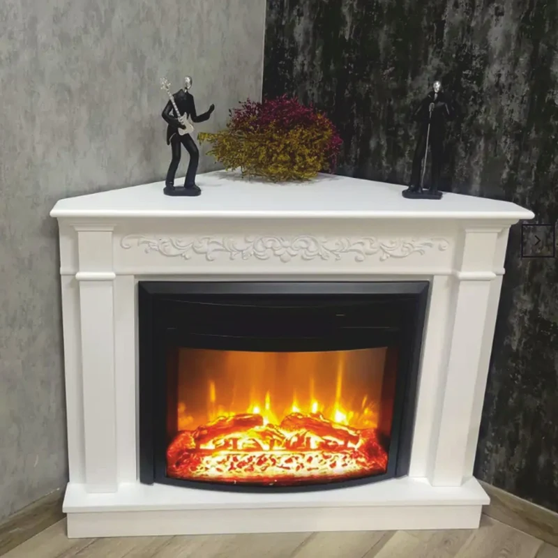 Casa Padrino Barock Elektro Eckkkamin Weiß / Schwarz 107 x 63 x H. 84 cm - Wohnzimmer Deko Kamin mit Fernbedienung - Wohnzimmer Möbel im Barockstil - Barock Möbel - Barock Elektro Kamine