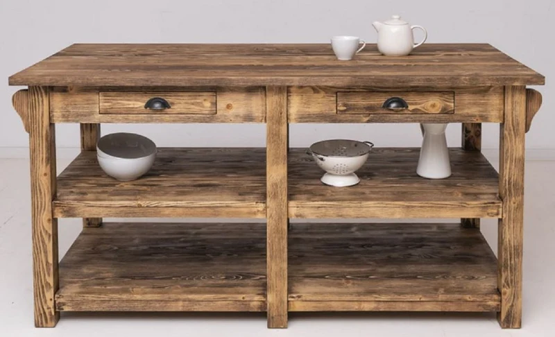 Casa Padrino Landhausstil Kücheninsel Braun 180 x 85 x H. 90 cm - Massivholz Kücheninsel mit 4 Schubladen - Esszimmer Möbel - Küchen Möbel - Landhausstil Möbel