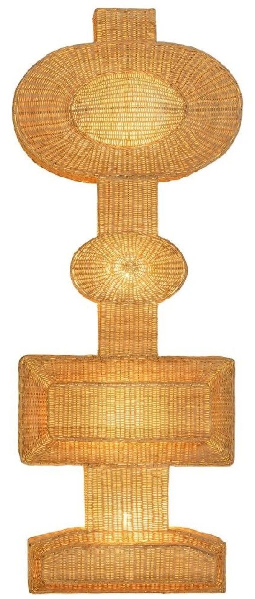 Casa Padrino Luxus Designer Wandleuchte Naturfarben 81 x 15,5 x H. 207 cm - Rattan Wandlampe - Wohnzimmer Wandleuchte - Luxus Leuchten - Rattan Wandleuchten