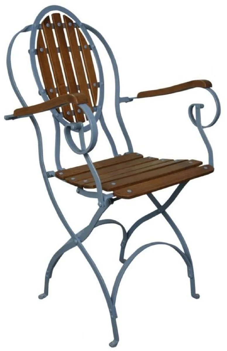 Casa Padrino Jugendstil Garten Stuhl 4er Set mit Armlehnen Hellblau / Dunkelbraun - Klappbare Garten Stühle im Jugendstil - Nostalgische Garten Möbel - Gastronomie Möbel - Barock & Jugendstil Möbel