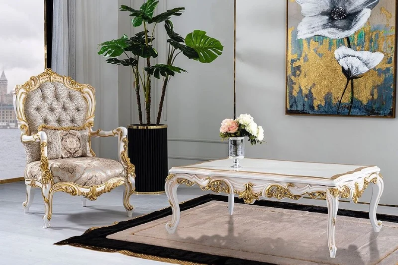Casa Padrino Luxus Barock Sessel Silber / Beige / Schwarz / Weiß / Gold - Prunkvoller Wohnzimmer Sessel mit Glitzersteinen - Barockstil Wohnzimmer Möbel - Luxus Möbel im Barockstil