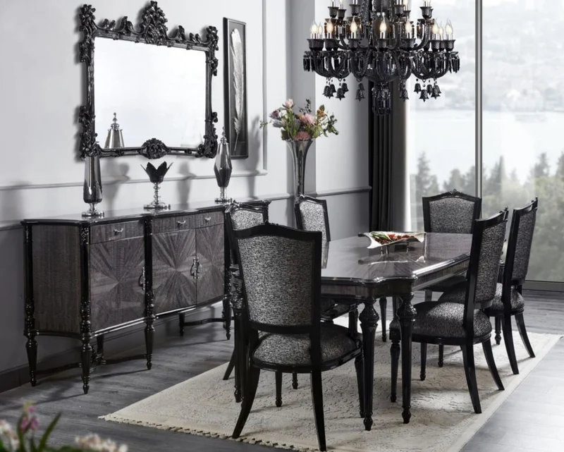 Casa Padrino Luxus Barock Esstisch Grau / Schwarz - Handgefertigter Massivholz Esszimmertisch - Luxus Esszimmer Möbel im Barockstil - Barock Möbel - Barock Einrichtung