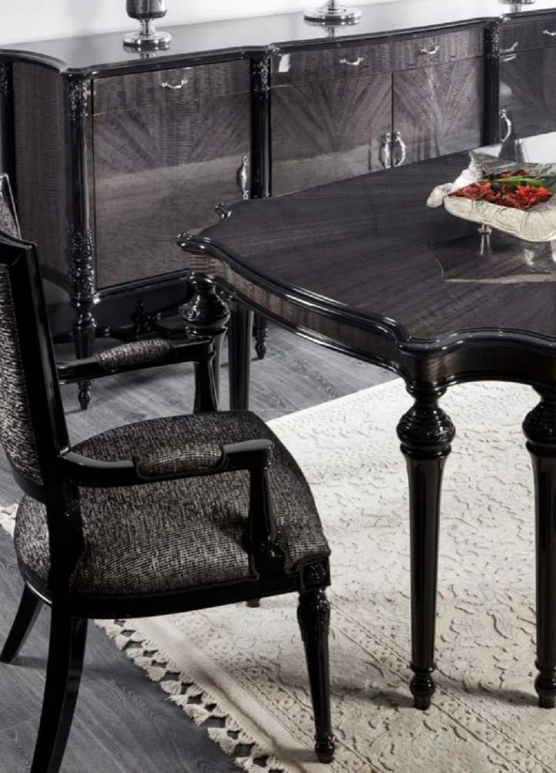 Casa Padrino Luxus Barock Sideboard mit Spiegel Grau / Schwarz - Luxus Möbel Möbel im Barockstil - Barock Möbel - Barock Einrichtung - Edel & Prunkvoll