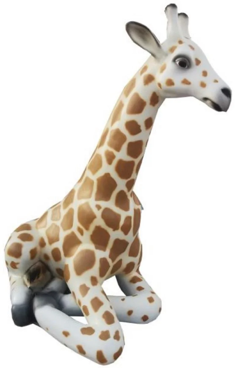 Casa Padrino Luxus Deko Skulptur Giraffe Weiß / Braun / Schwarz H. 80 cm - Große Deko Figur - XXL Deko Skulptur - XXL Deko Figur - XXL Tierfigur - Wohnzimmer Deko - Garten Deko - Deko XXL Figuren