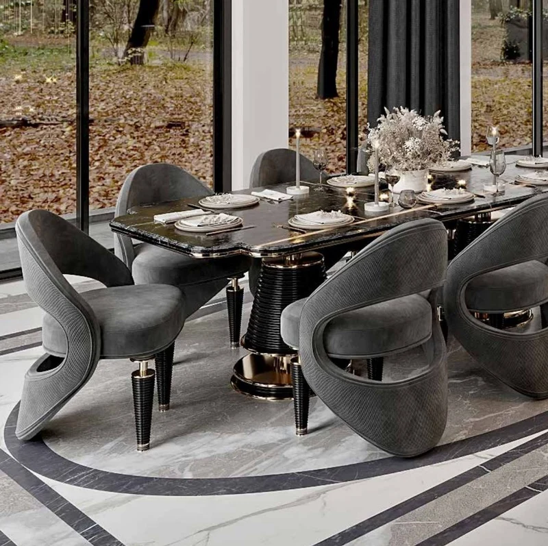Casa Padrino Luxus Esstisch Schwarz / Gold 250 x 112 x H. 77 cm - Esszimmer Tisch mit Kunstmarmor Tischplatte - Esszimmer Möbel - Luxus Möbel - Luxus Einrichtung