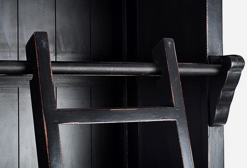 Casa Padrino Landhausstil Schrank mit Leiter Antik Schwarz 143,5 x 40,6 x H. 233,7 cm - Bücherschrank - Regalschrank - Wohnzimmerschrank - Büroschrank - Landhausstil Möbel