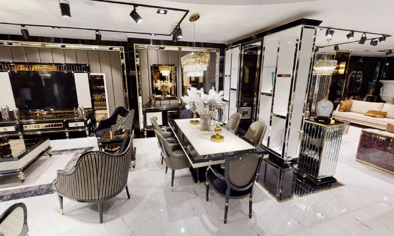 Casa Padrino Luxus Art Deco TV Schrank Set Schwarz / Weiß / Gold - Prunkvolles Wohnzimmer Sideboard mit TV Rückwand - Art Deco Wohnzimmer Möbel - Luxus Kollektion