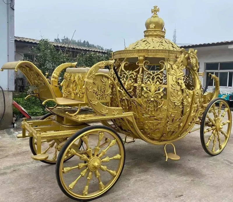 Casa Padrino Barock Pferdekutsche Gold - Prunkvolle Hochzeitskutsche im Barockstil - Handgefertigte Königskutsche - Prinzessinnen Kutsche