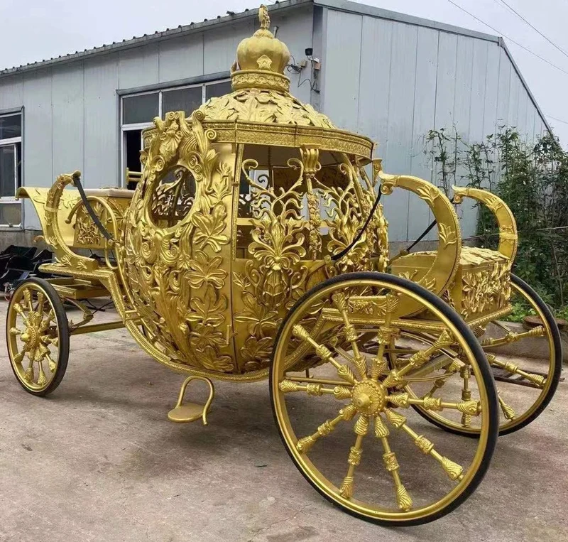 Casa Padrino Barock Pferdekutsche Gold - Prunkvolle Hochzeitskutsche im Barockstil - Handgefertigte Königskutsche - Prinzessinnen Kutsche
