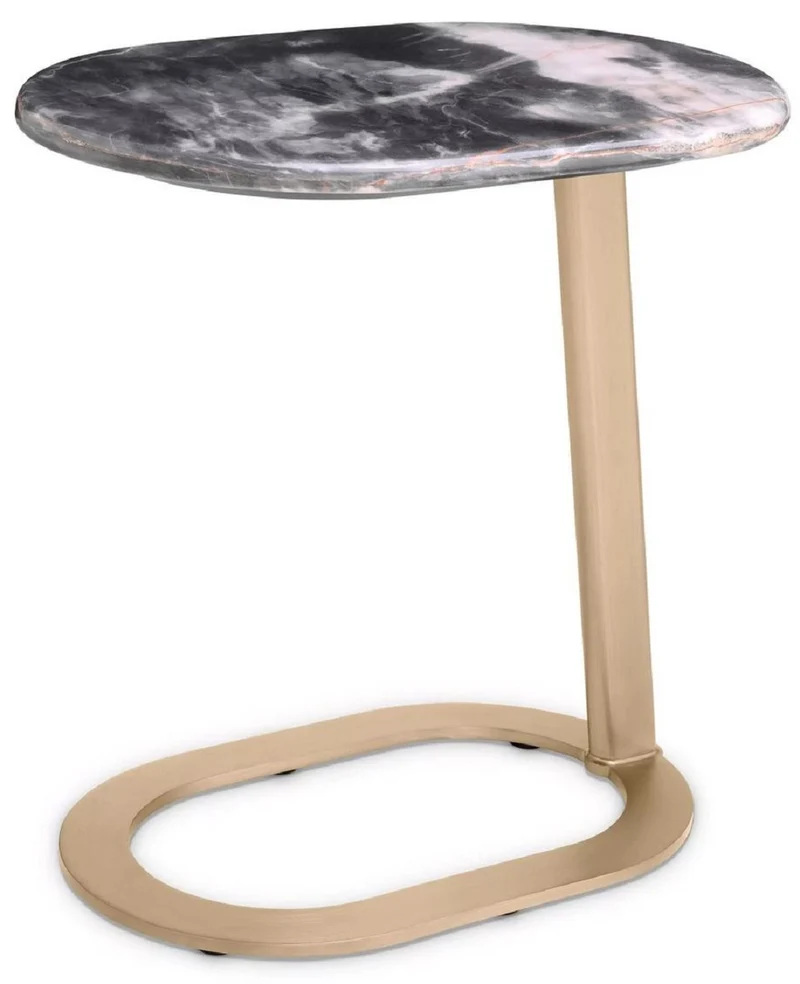 Casa Padrino Luxus Beistelltisch Schwarz / Messing 49 x 34 x H. 50 cm - Edelstahl Tisch mit Marmorplatte - Wohnzimmer Möbel - Luxus Möbel - Wohnzimmer Einrichtung - Luxus Qualität
