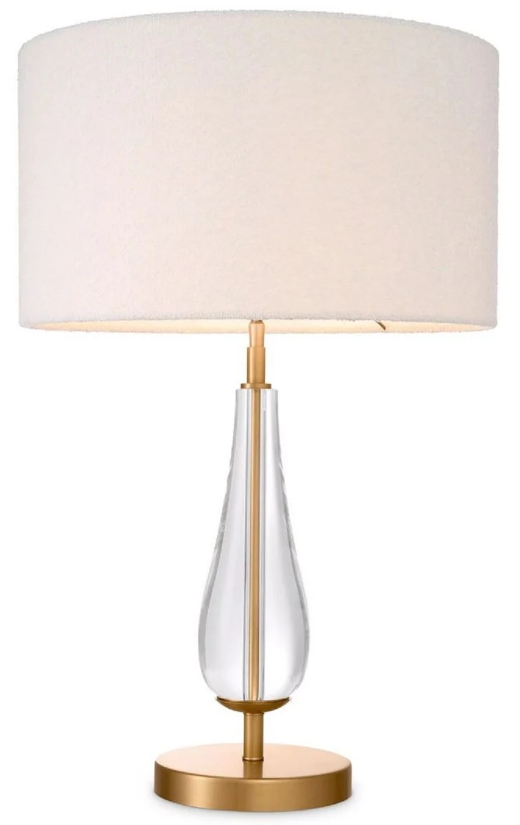 Casa Padrino Luxus Kristall Tischleuchte Antik Messing / Creme Ø 45 x H. 70,5 cm - Elegante Schreibtischleuchte mit edlem Kristallglas - Luxus Leuchten - Luxus Möbel - Luxus Interior