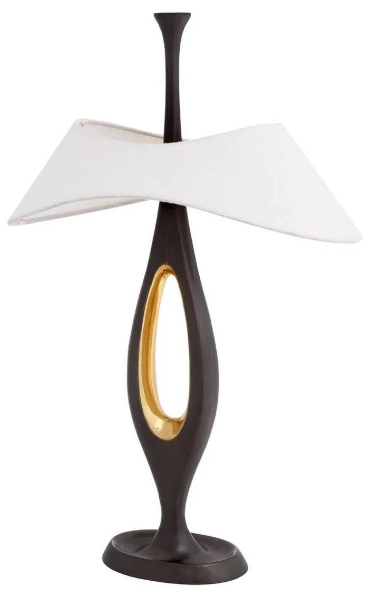 Casa Padrino Luxus Tischleuchte Rotguss / Messing / Weiß 41,5 x H. 63 cm - Messing Schreibtischleuchte mit Lampenschirm - Luxus Tischleuchten - Luxus Leuchten - Luxus Möbel - Luxus Interior