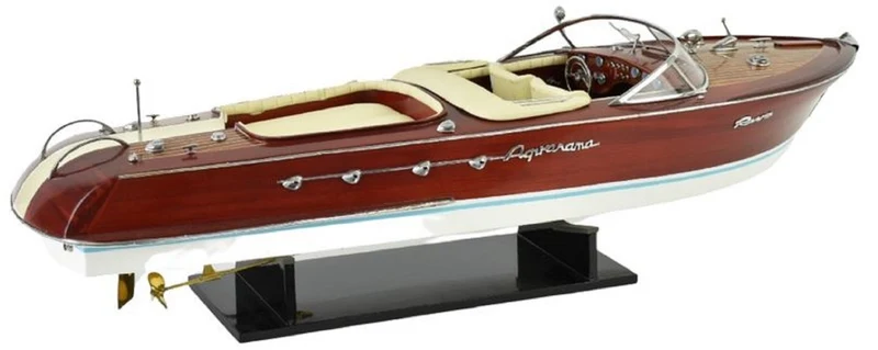 Casa Padrino Luxus Deko Speedboot mit Massivholz Ständer 87 x H. 26 cm - Handgefertigtes Deko Boot - Holzboot - Modellboot - Rennboot