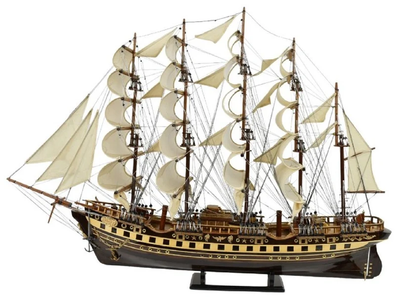 Casa Padrino Luxus Flaggschiff France II Mehrfarbig 120 x 27 x H. 87 cm - Handgefertigtes Deko Schiff - Holzschiff - Segelschiff - Kriegsschiff - Modellschiff - Wohnzimmer Deko - Deko Accessoires