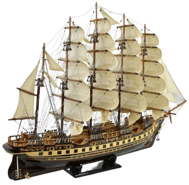 Casa Padrino Luxus Flaggschiff France II Mehrfarbig 120 x 27 x H. 87 cm - Handgefertigtes Deko Schiff - Holzschiff - Segelschiff - Kriegsschiff - Modellschiff - Wohnzimmer Deko - Deko Accessoires