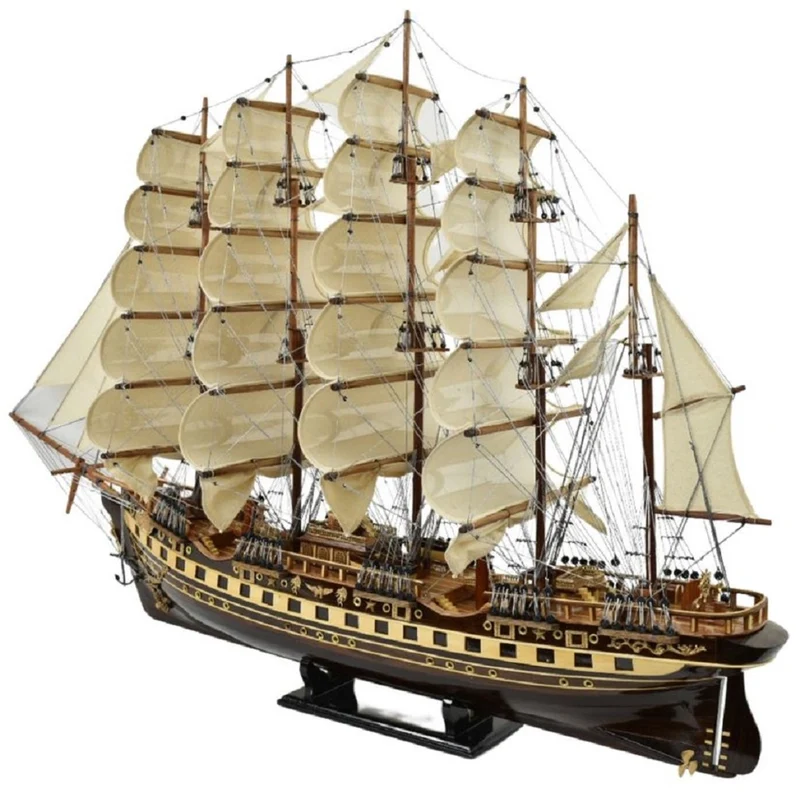 Casa Padrino Luxus Flaggschiff France II Mehrfarbig 120 x 27 x H. 87 cm - Handgefertigtes Deko Schiff - Holzschiff - Segelschiff - Kriegsschiff - Modellschiff - Wohnzimmer Deko - Deko Accessoires