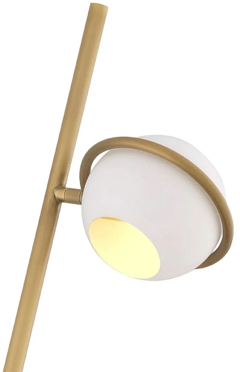 Casa Padrino Luxus Stehleuchte Antik Messing / Weiß / Schwarz Ø 26 x H. 150 cm - Schwenkbare Stehleuchte mit Marmorsockel - Luxus Stehleuchten - Luxus Leuchten - Luxus Möbel - Luxus Einrichtung