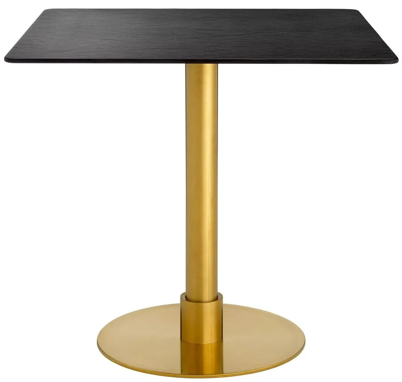 Casa Padrino Luxus Esstisch Schwarz / Messing 80 x 80 x H. 75 cm - Quadratischer Edelstahl Küchentisch mit Keramik Tischplatte - Esszimmer Möbel - Luxus Möbel - Luxus Einrichtung