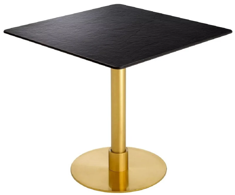 Casa Padrino Luxus Esstisch Schwarz / Messing 80 x 80 x H. 75 cm - Quadratischer Edelstahl Küchentisch mit Keramik Tischplatte - Esszimmer Möbel - Luxus Möbel - Luxus Einrichtung