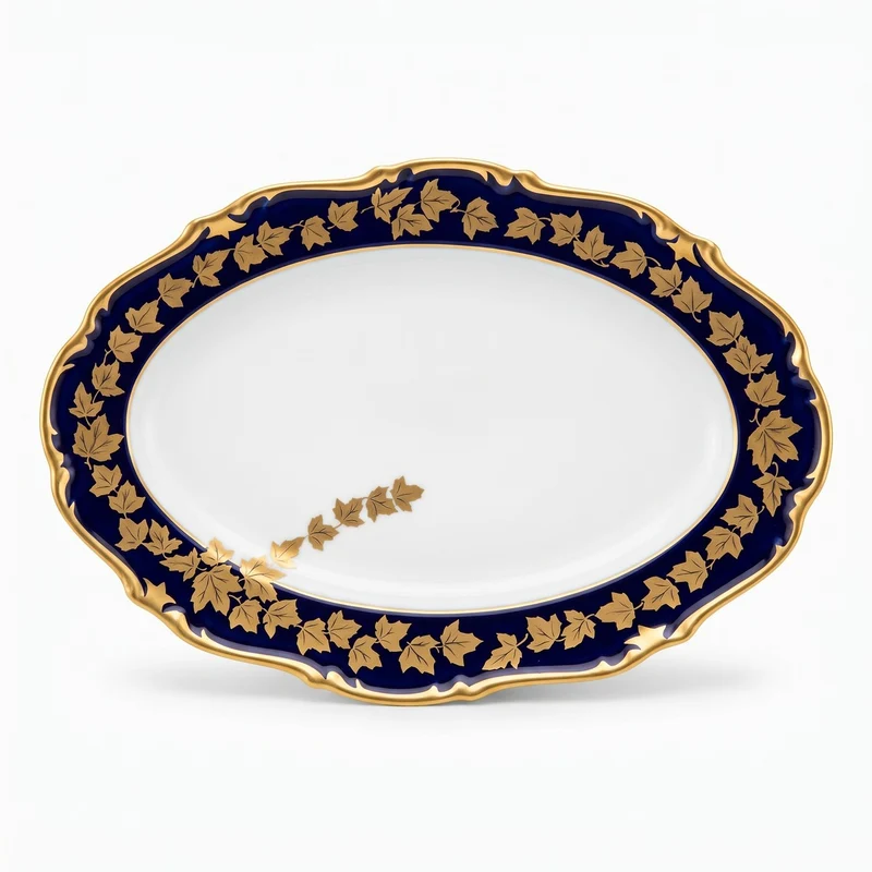 Casa Padrino Luxus Barock Porzellan Teller Weiß / Dunkelblau / Gold 38 cm - Ovaler Servierteller - Luxus Barock Porzellan Accessoires - Reichenbach Porzellan - Luxus Qualität - Made in Germany