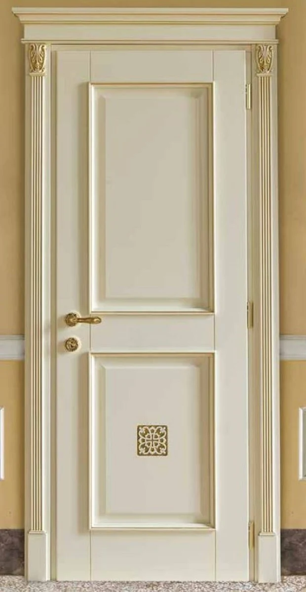 Casa Padrino Luxus Barock Wohnungstür Creme / Gold - Prunkvolle Massivholz Tür mit Rahmen - Luxus Möbel im Barockstil - Hotel Möbel - Barock Möbel - Made in Italy - Luxus Qualität