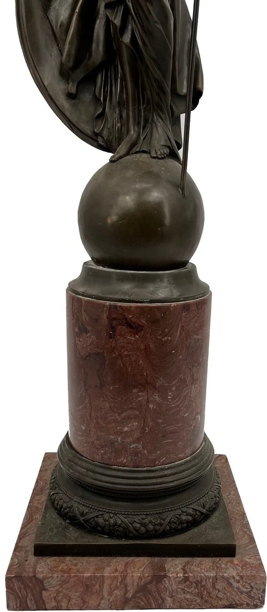 Casa Padrino Luxus Jugendstil Deko Skulptur Göttin mit Speer Bronze / Rot 22 x 26 x H. 108 cm - Große Bronze Skulptur mit Marmorsockel - XXL Bronze Figur - XXL Bronze Skulptur - Bronze Skulpturen