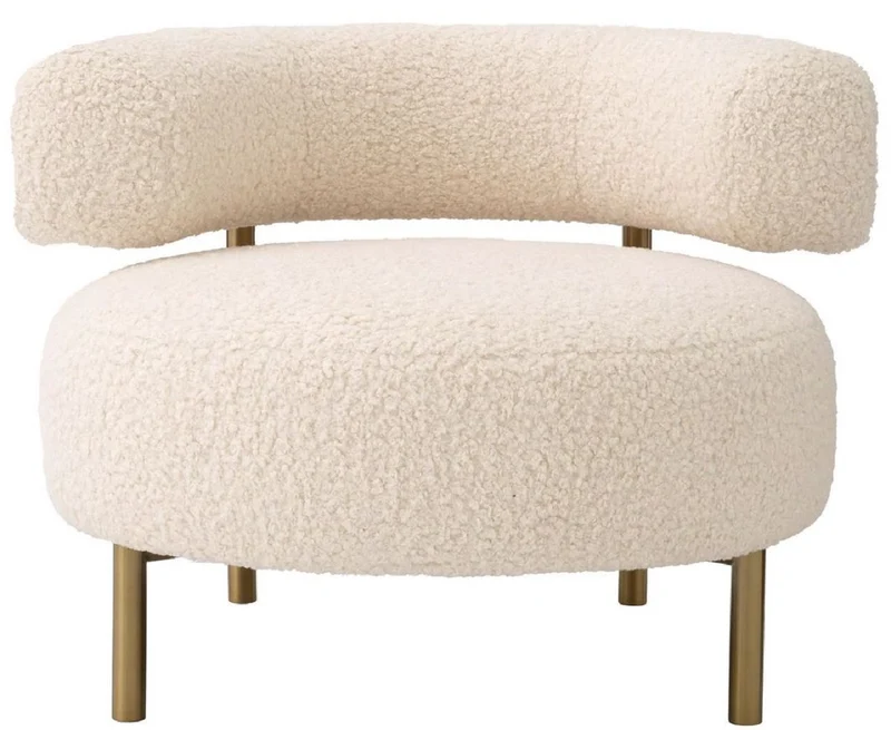 Casa Padrino Luxus Sessel Creme / Messing 85 x 80 x H. 65 cm - Wohnzimmer Sessel - Hotel Sessel - Wohnzimmer Möbel - Luxus Möbel - Wohnzimmer Einrichtung - Luxus Einrichtung - Möbel Luxus