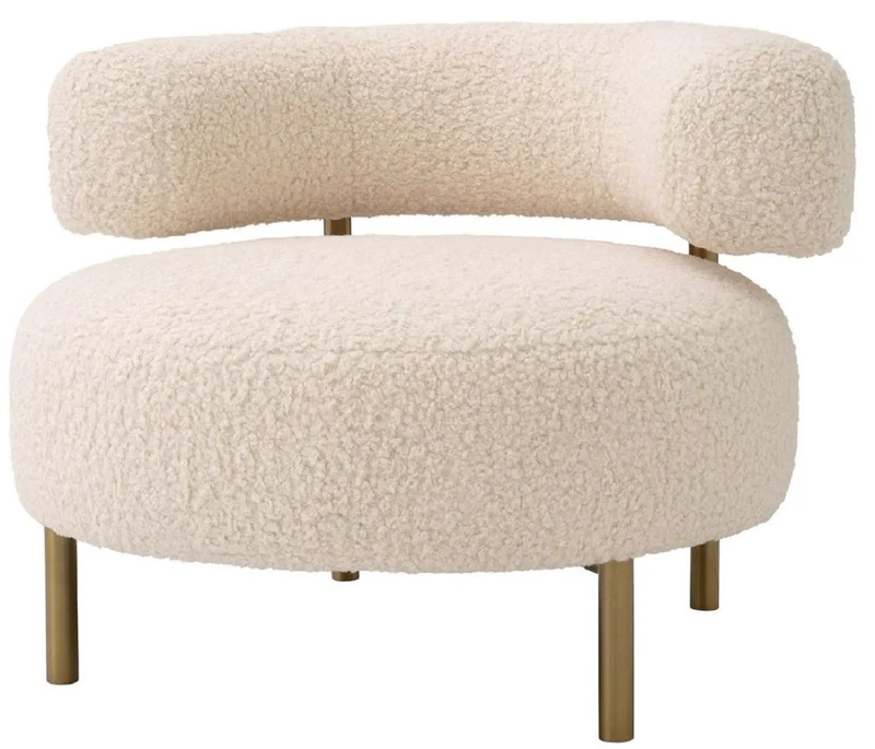 Casa Padrino Luxus Sessel Creme / Messing 85 x 80 x H. 65 cm - Wohnzimmer Sessel - Hotel Sessel - Wohnzimmer Möbel - Luxus Möbel - Wohnzimmer Einrichtung - Luxus Einrichtung - Möbel Luxus