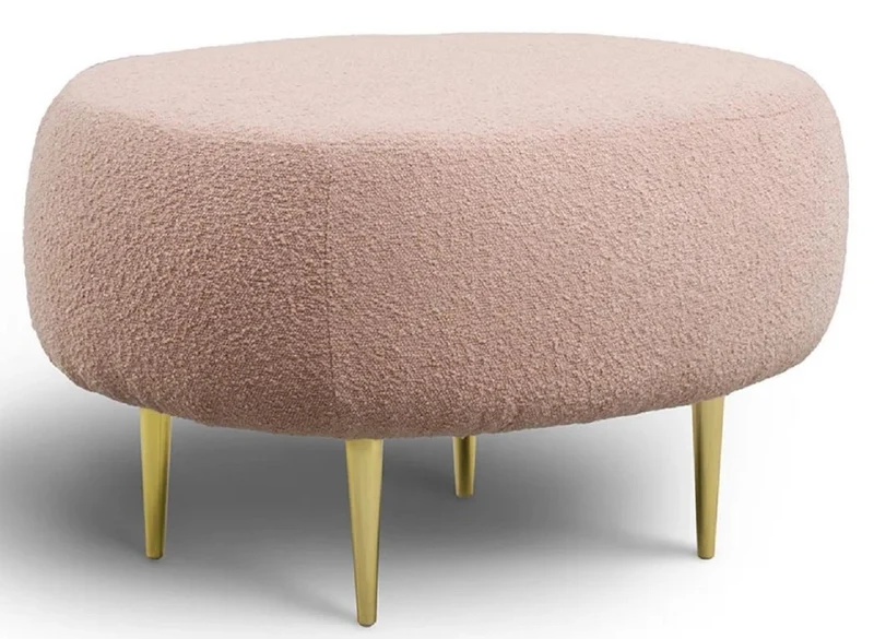 Casa Padrino Luxus Hocker Rosa / Gold 76 x 67 x H. 44 cm - Gepolsterter Wohnzimmer Sitzhocker mit Metallbeinen - Fußhocker - Wohnzimmer Möbel - Luxus Möbel - Luxus Einrichtung