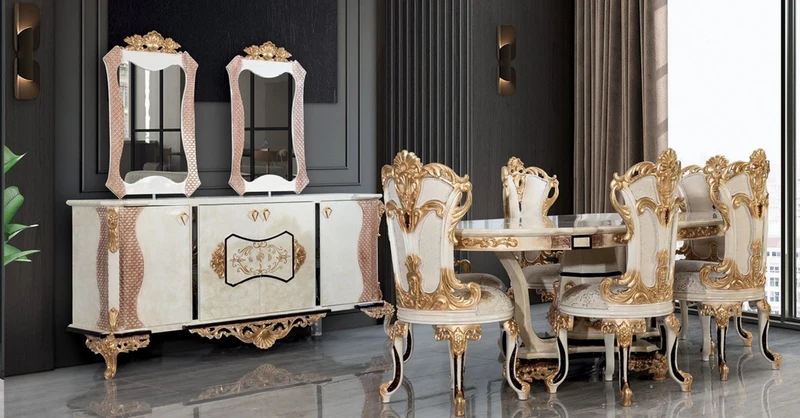 Casa Padrino Luxus Barock Sideboard und 2 Spiegel Weiß / Creme / Braun / Gold - Luxus Möbel Möbel im Barockstil - Barock Möbel - Barock Einrichtung - Edel & Prunkvoll