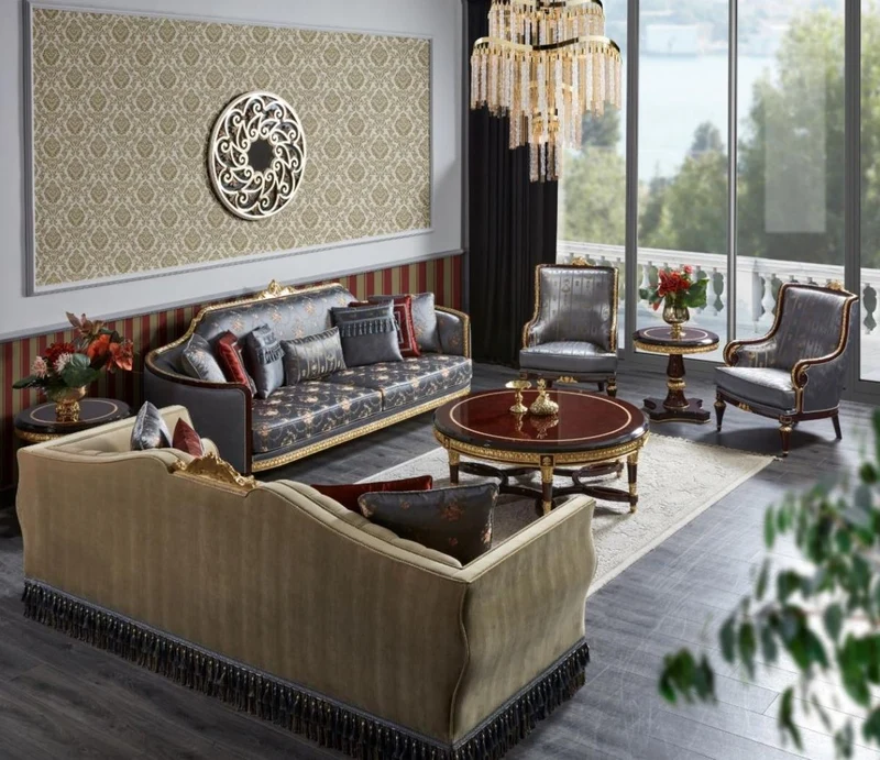Casa Padrino Luxus Barock Sofa Blau / Dunkelbraun / Gold - Prunkvolles Wohnzimmer Sofa - Barockstil Wohnzimmer Möbel - Luxus Möbel im Barockstil - Barock Einrichtung - Edel & Prunkvoll