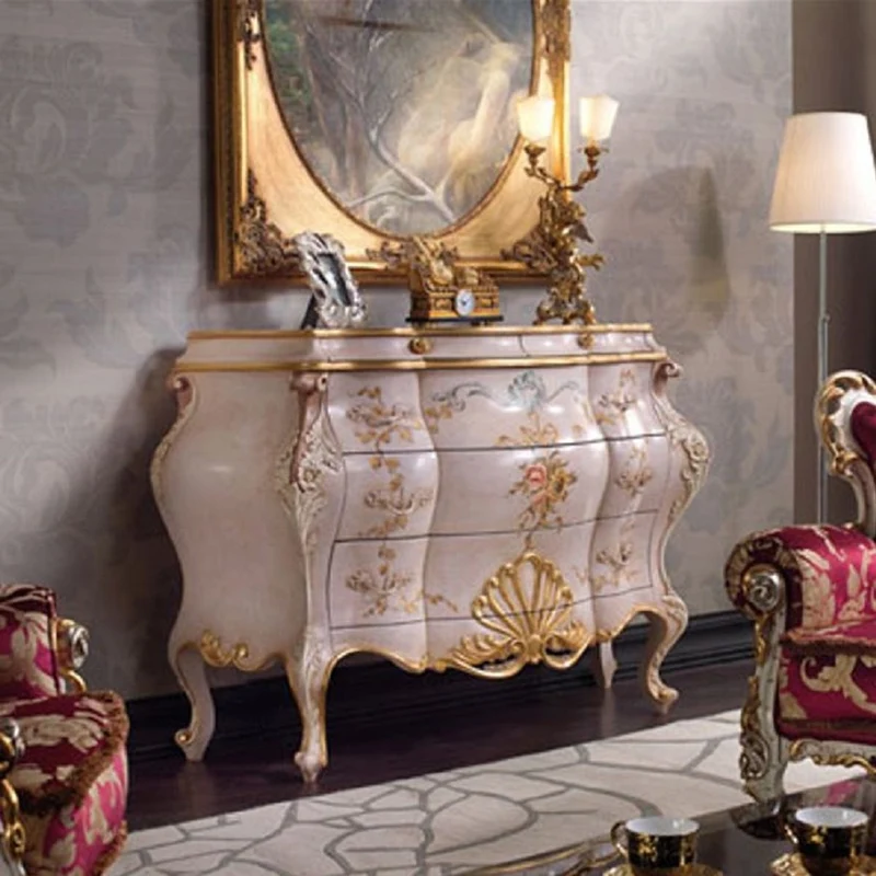 Casa Padrino Luxus Barock Kommode Rosa / Mehrfarbig / Gold - Handgefertigte Massivholz Kommode mit 5 Schubladen - Luxus Schlafzimmer Möbel im Barockstil - Luxus Qualität - Made in Italy