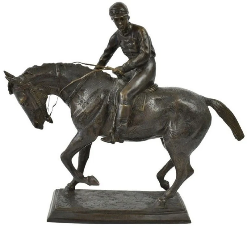 Casa Padrino Luxus Deko Skulptur Jockey auf Pferd Bronze 58 x 19 x H. 53 cm - Bronze Deko Skulptur - Bronze Deko Figur - Schreibtisch Deko - Wohnzimmer Deko - Luxus Qualität