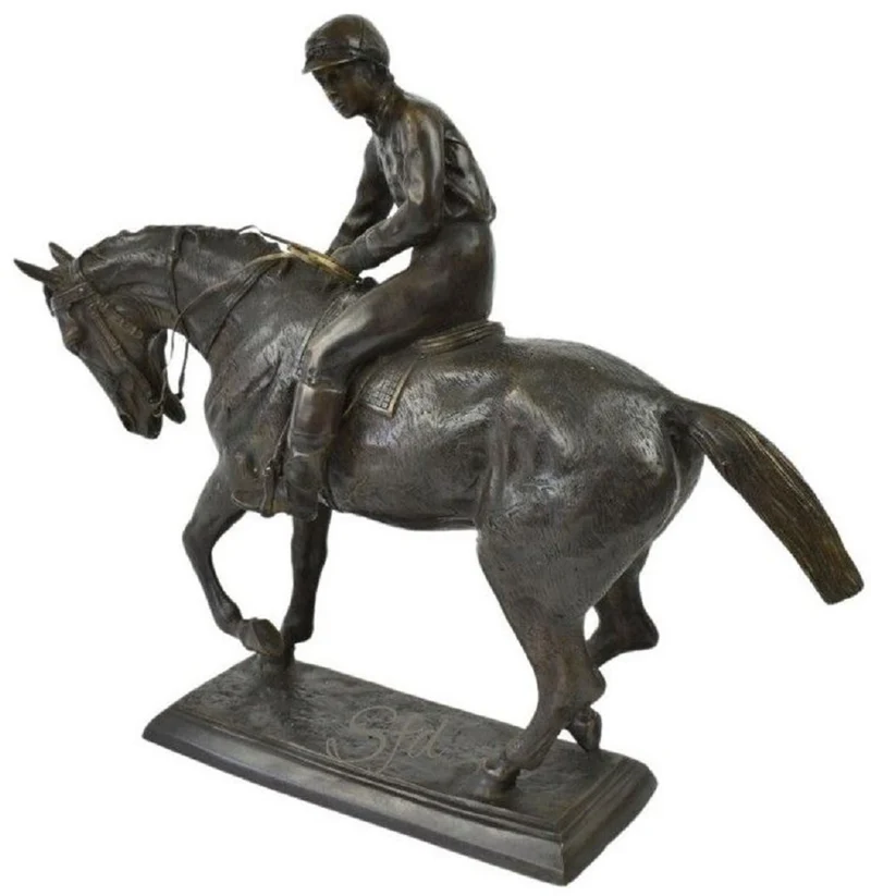 Casa Padrino Luxus Deko Skulptur Jockey auf Pferd Bronze 58 x 19 x H. 53 cm - Bronze Deko Skulptur - Bronze Deko Figur - Schreibtisch Deko - Wohnzimmer Deko - Luxus Qualität